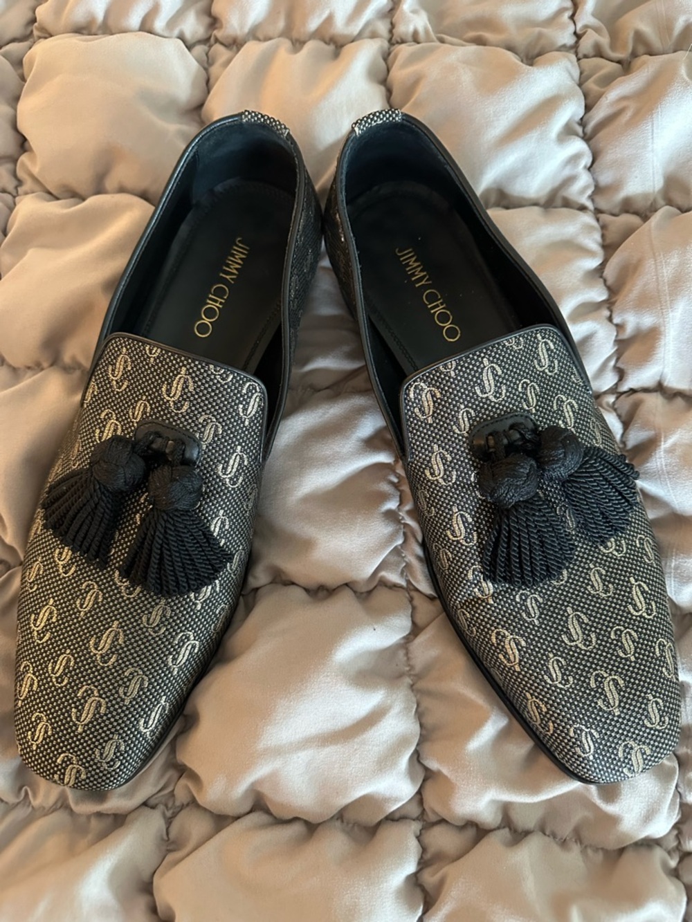 Jimmy Choo Black Patterned Tassel Loafers